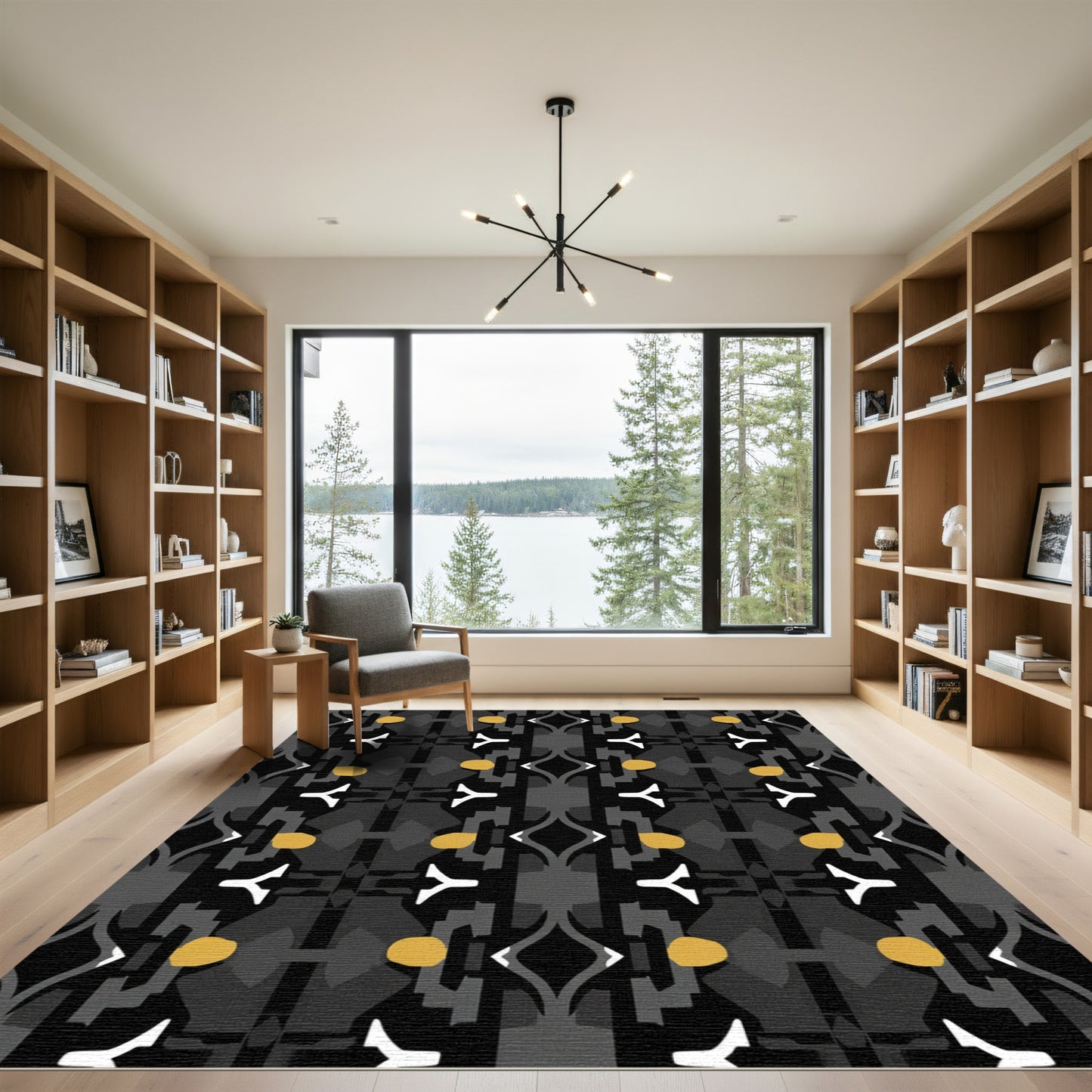 Graphic Black Yellow Tribal Medallion Rug