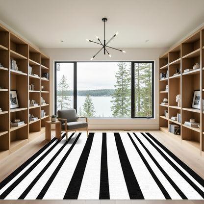 Bold Black White Varying Stripes Rug