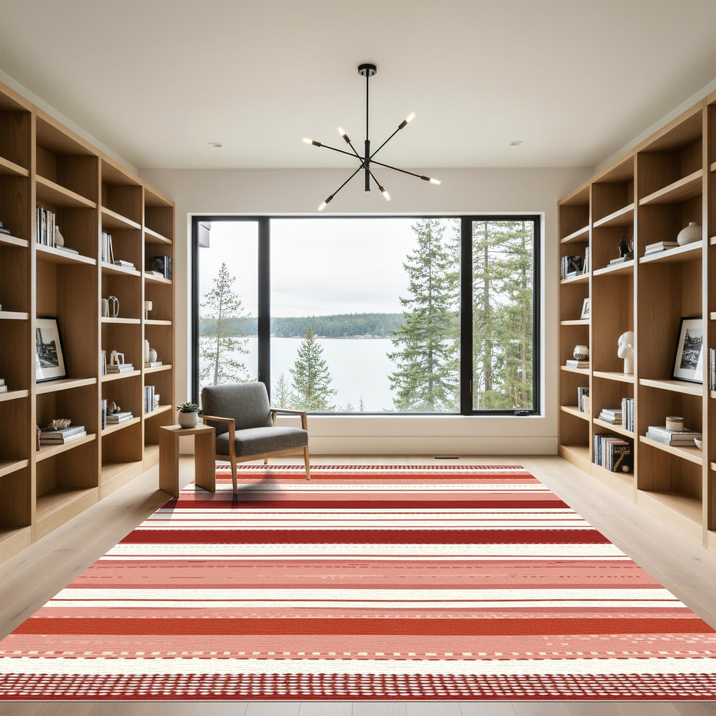Terracotta Pink Striped Abstract Rug
