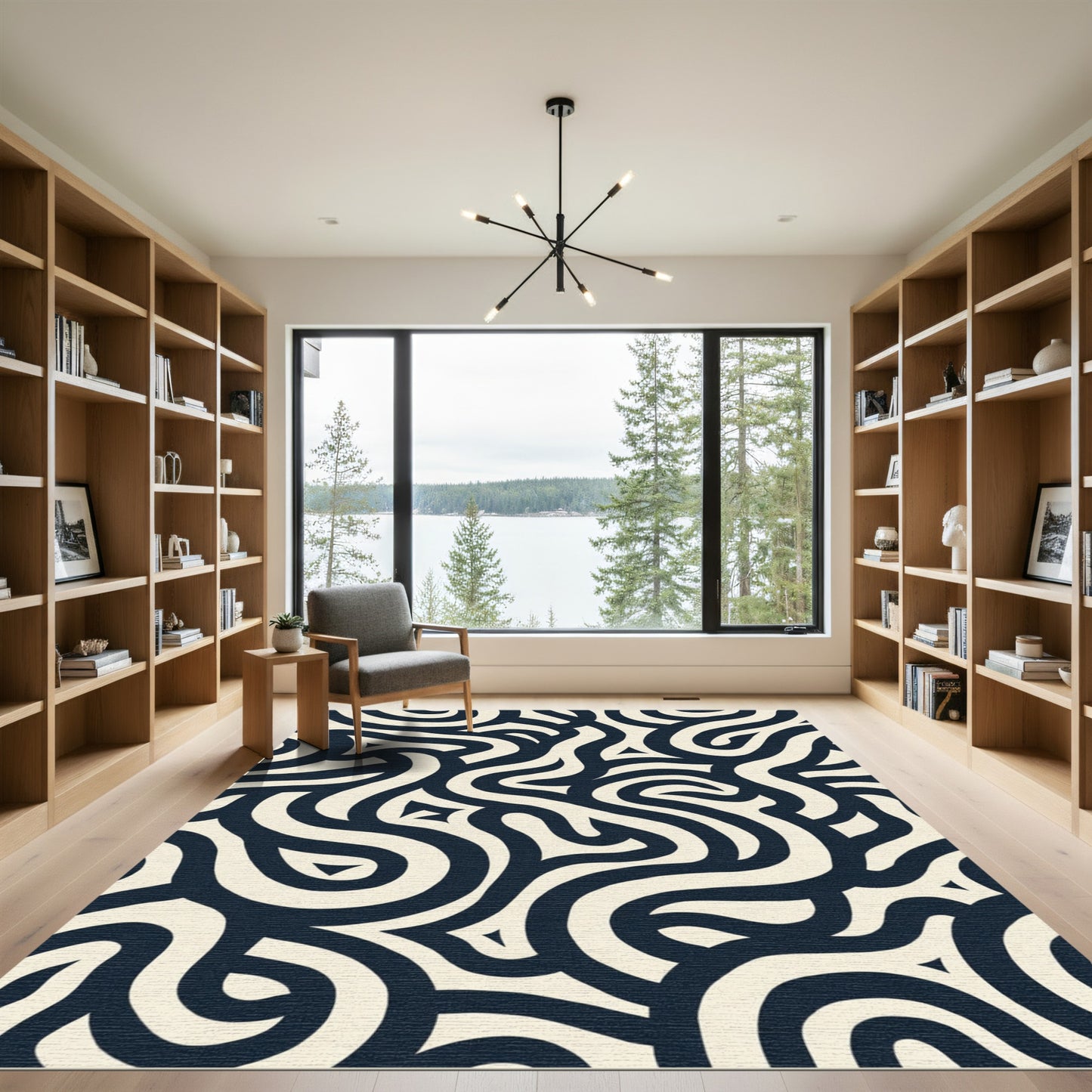 Cream Navy Labyrinth Flow Rug