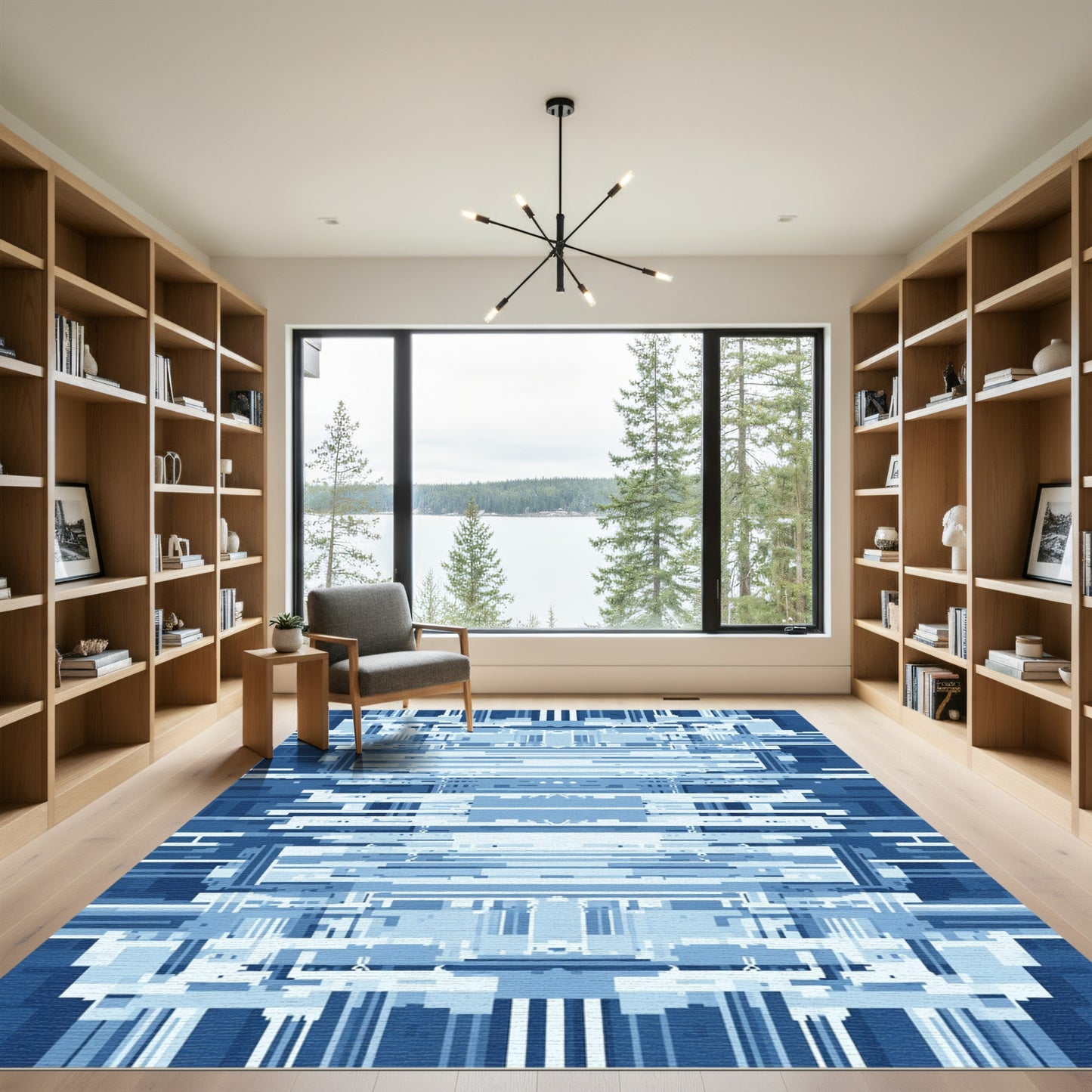 Linear Blue Abstract Architecture Rug