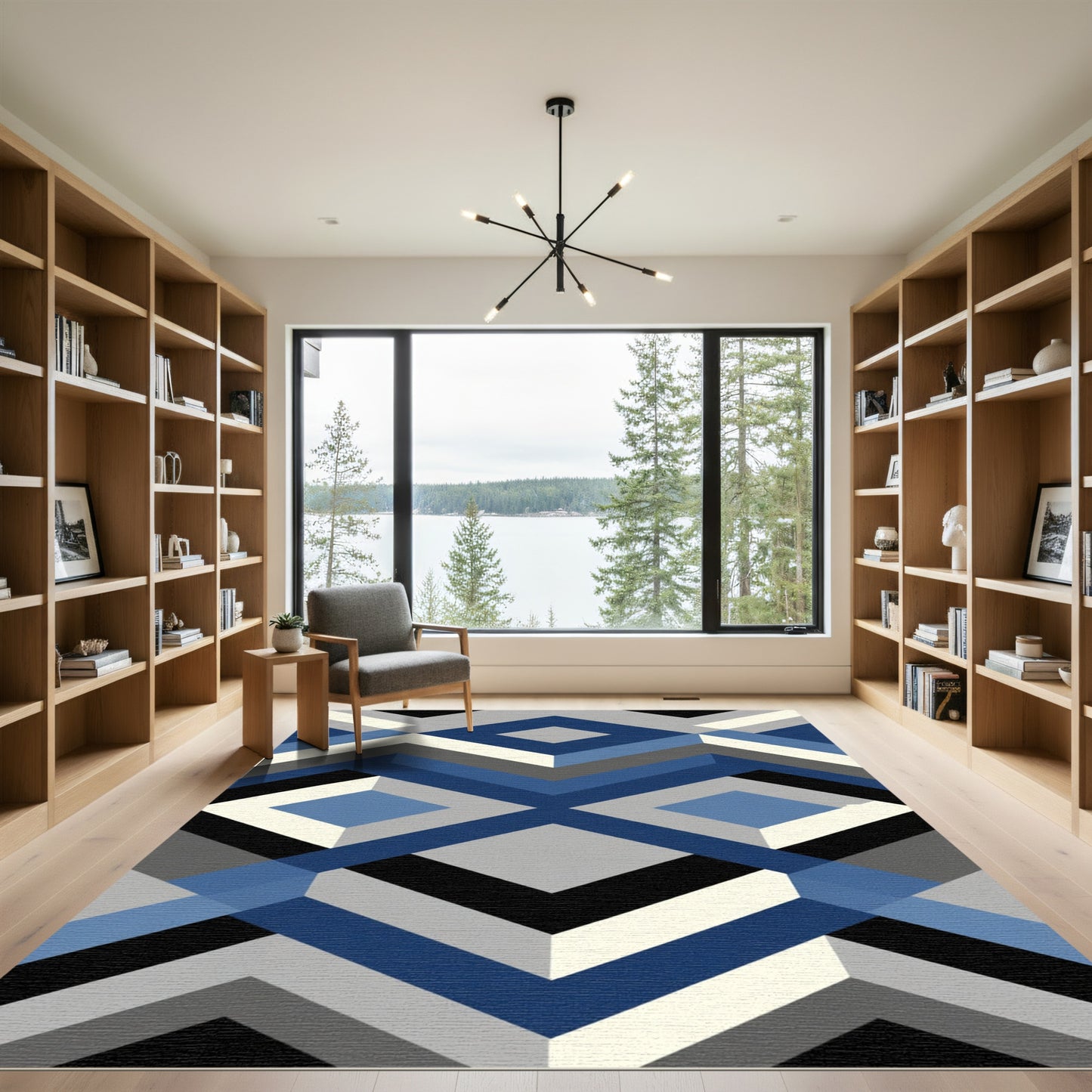 Modern Blue Geometric Diamond Assemblage Rug