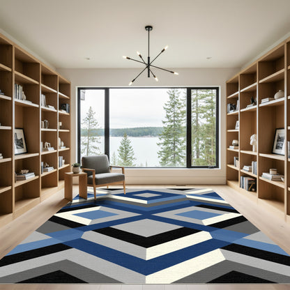Modern Blue Geometric Diamond Assemblage Rug