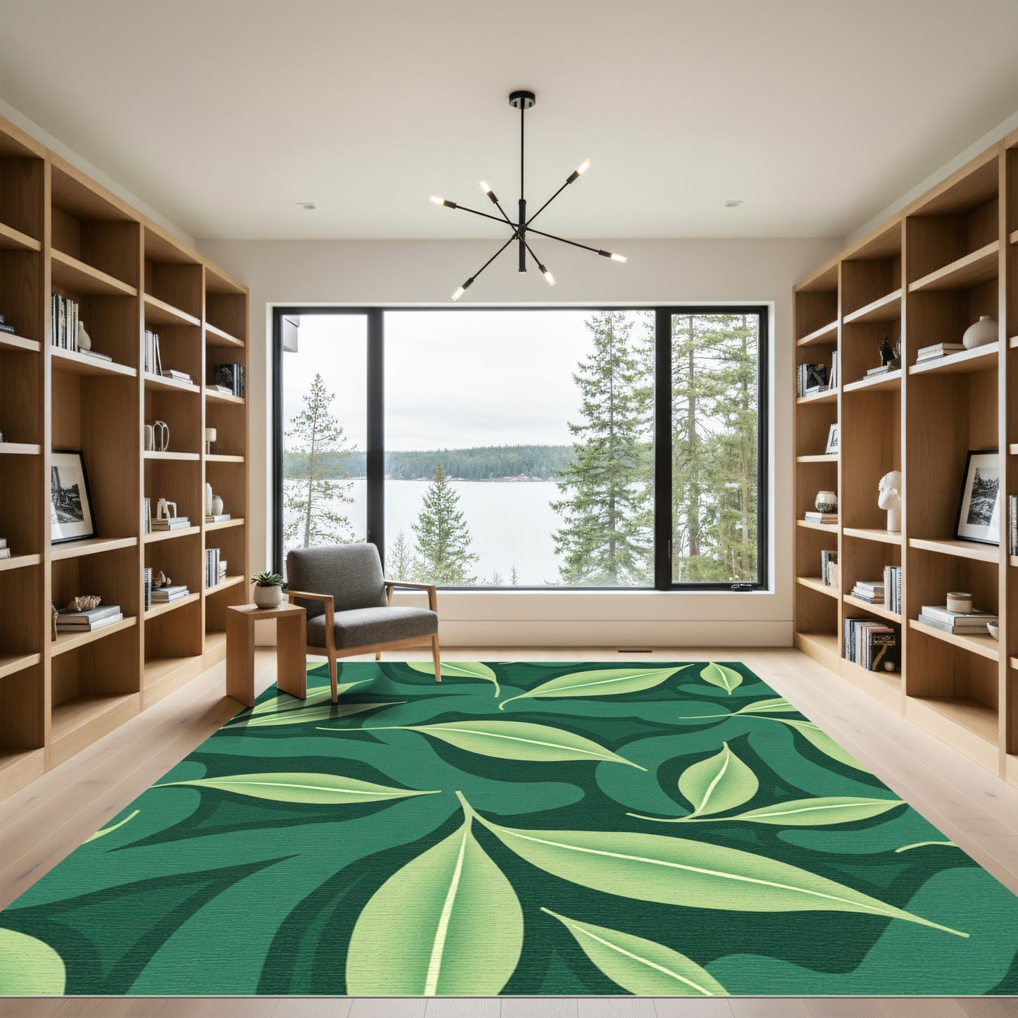 Forest Green Leafy Swirl Background Rug