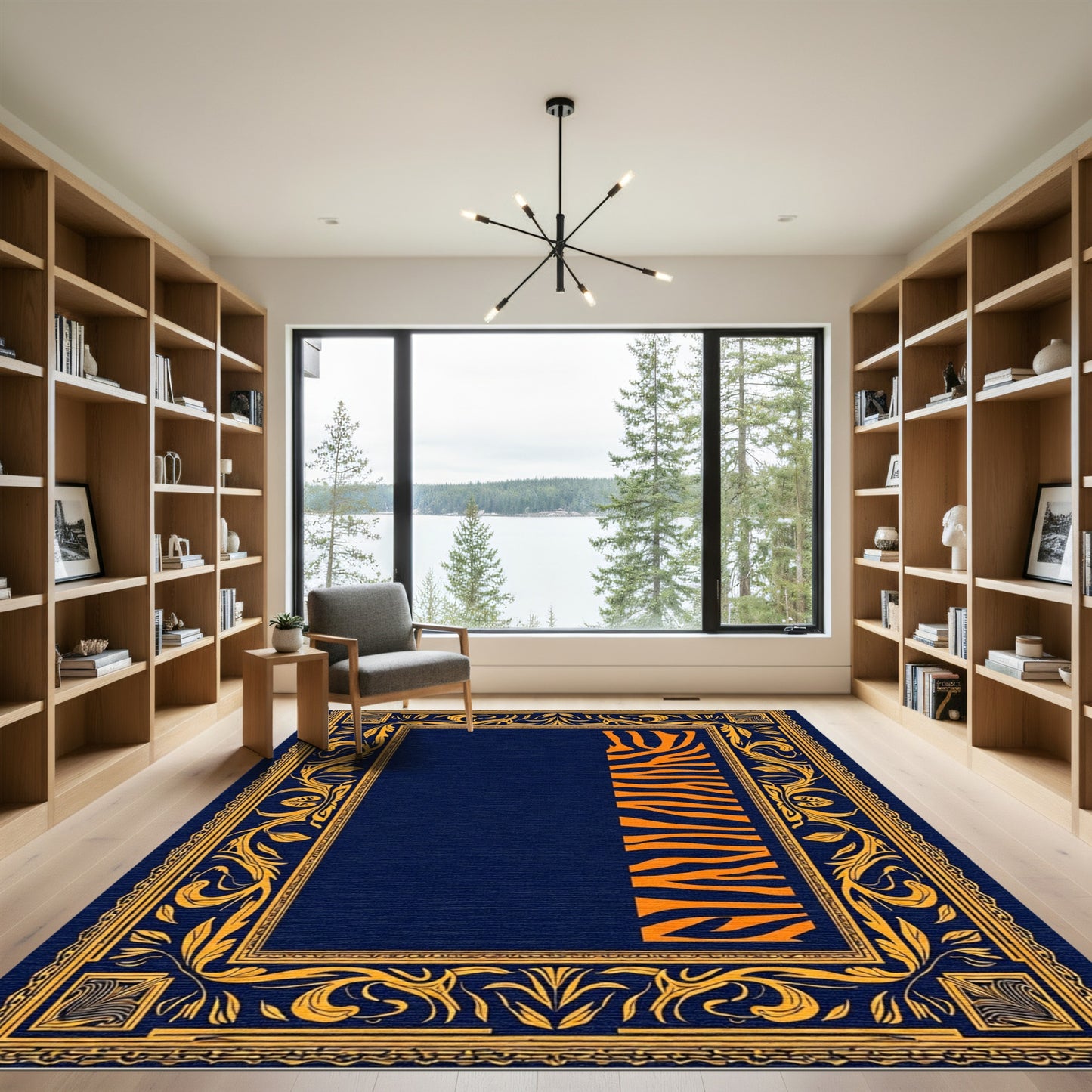 Bold Orange Tiger Stripe Floral Accent Rug