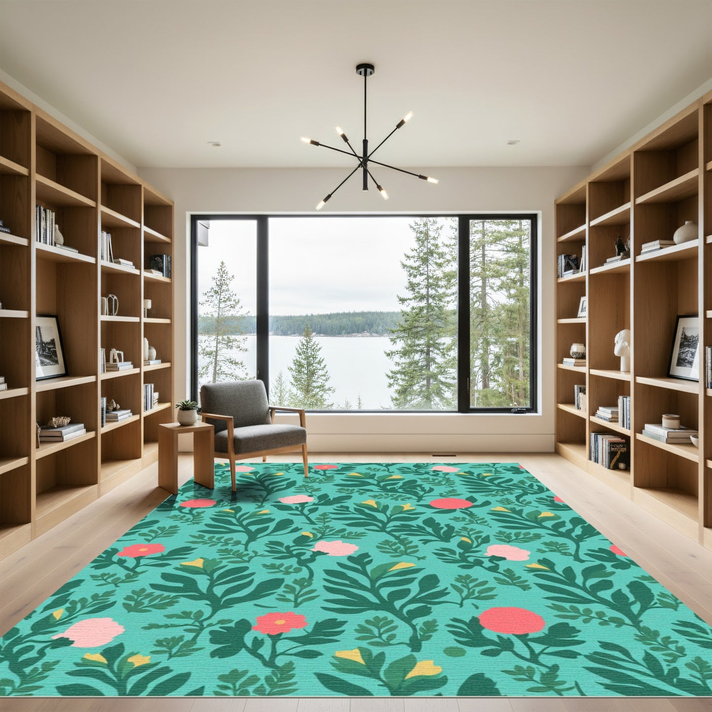 Aqua Tropical Floral Foliage Rug