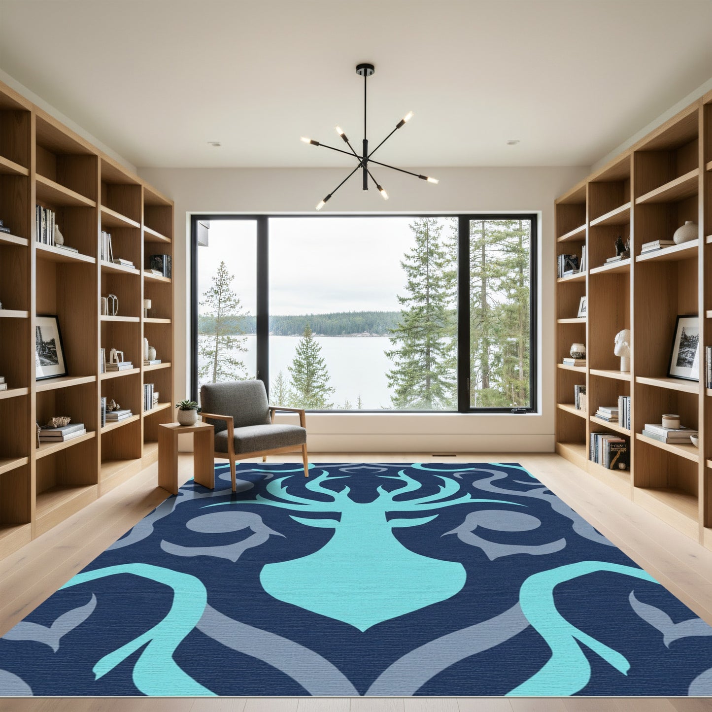 Blue Deer Antler Damask Rug