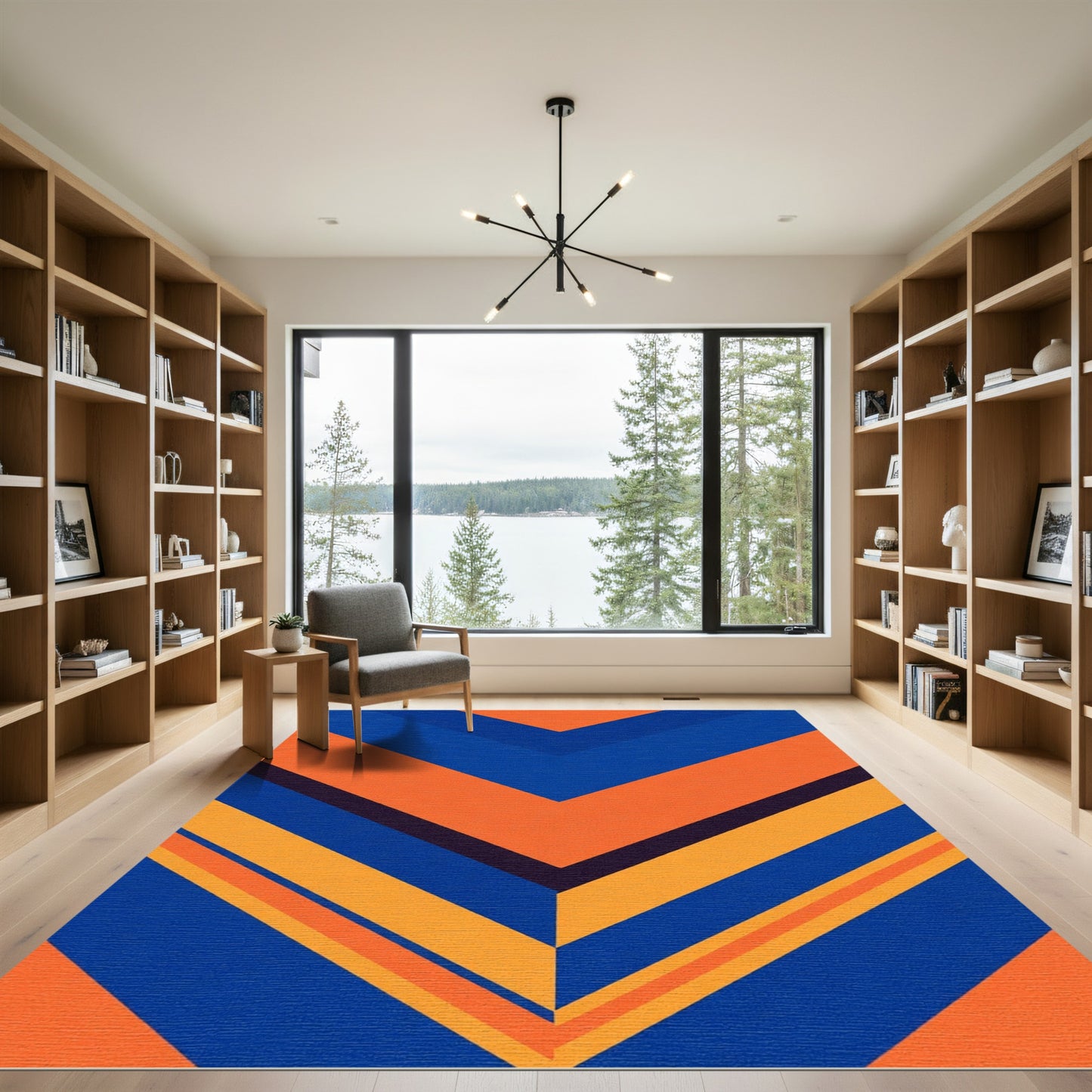 Bold Blue Orange Chevron Stripes Rug