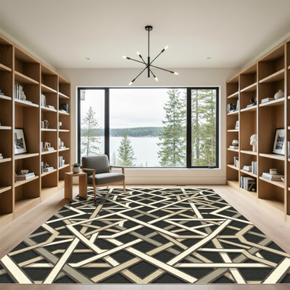 Modern Geometric Interlocking Beige Lattice Rug