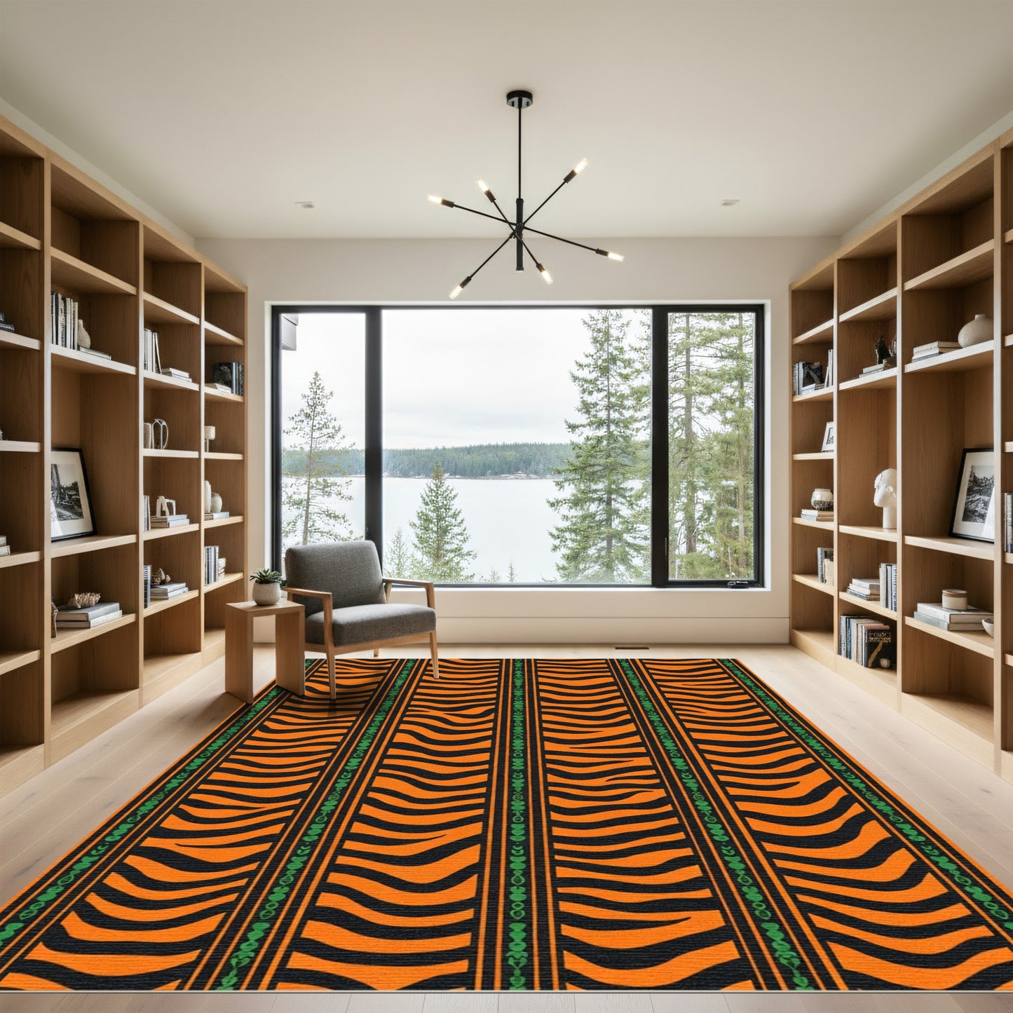 Vibrant Orange Black Zebra Stripes Rug
