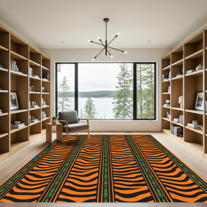 Vibrant Orange Black Zebra Stripes Rug