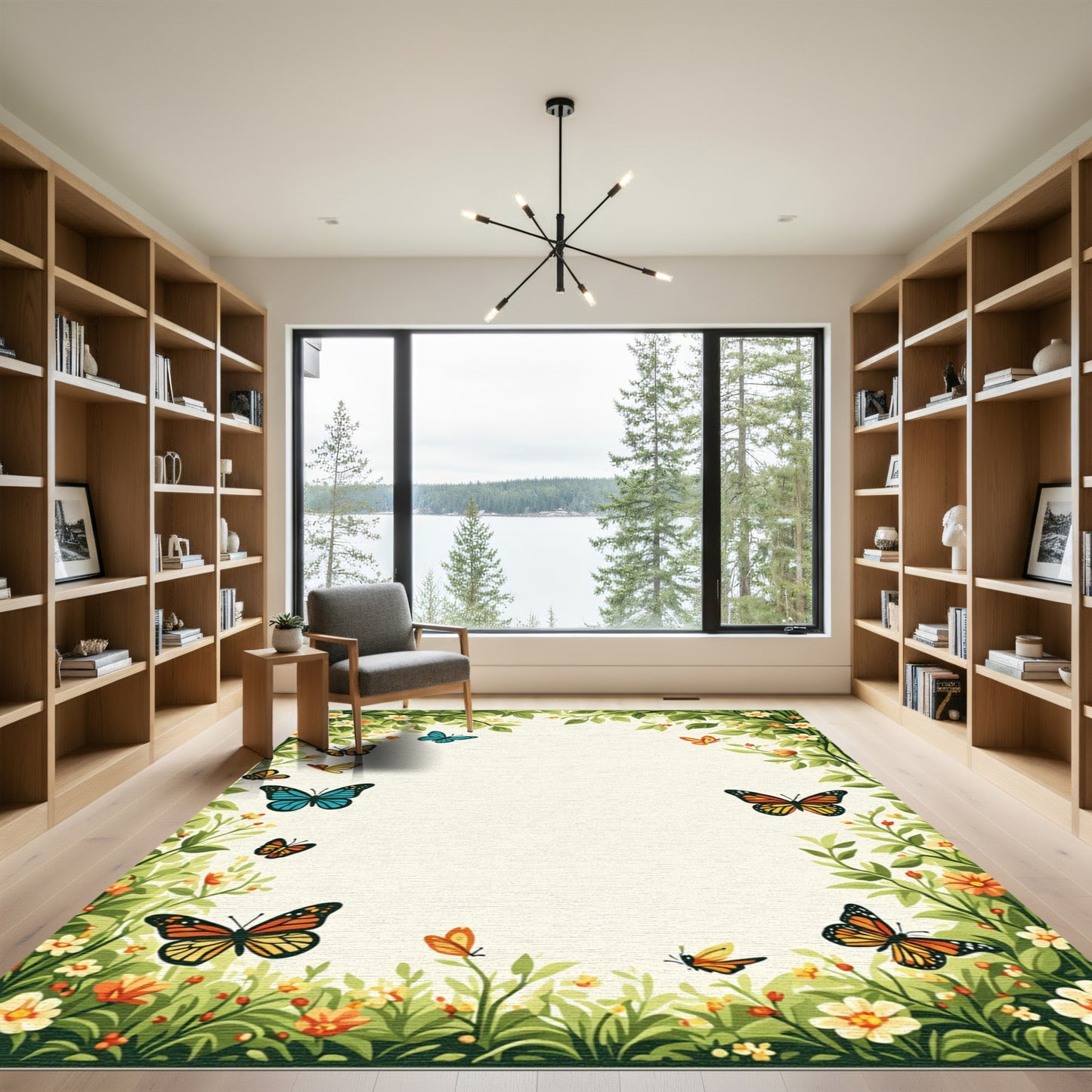 Lush Greenery Butterfly Garden Rug