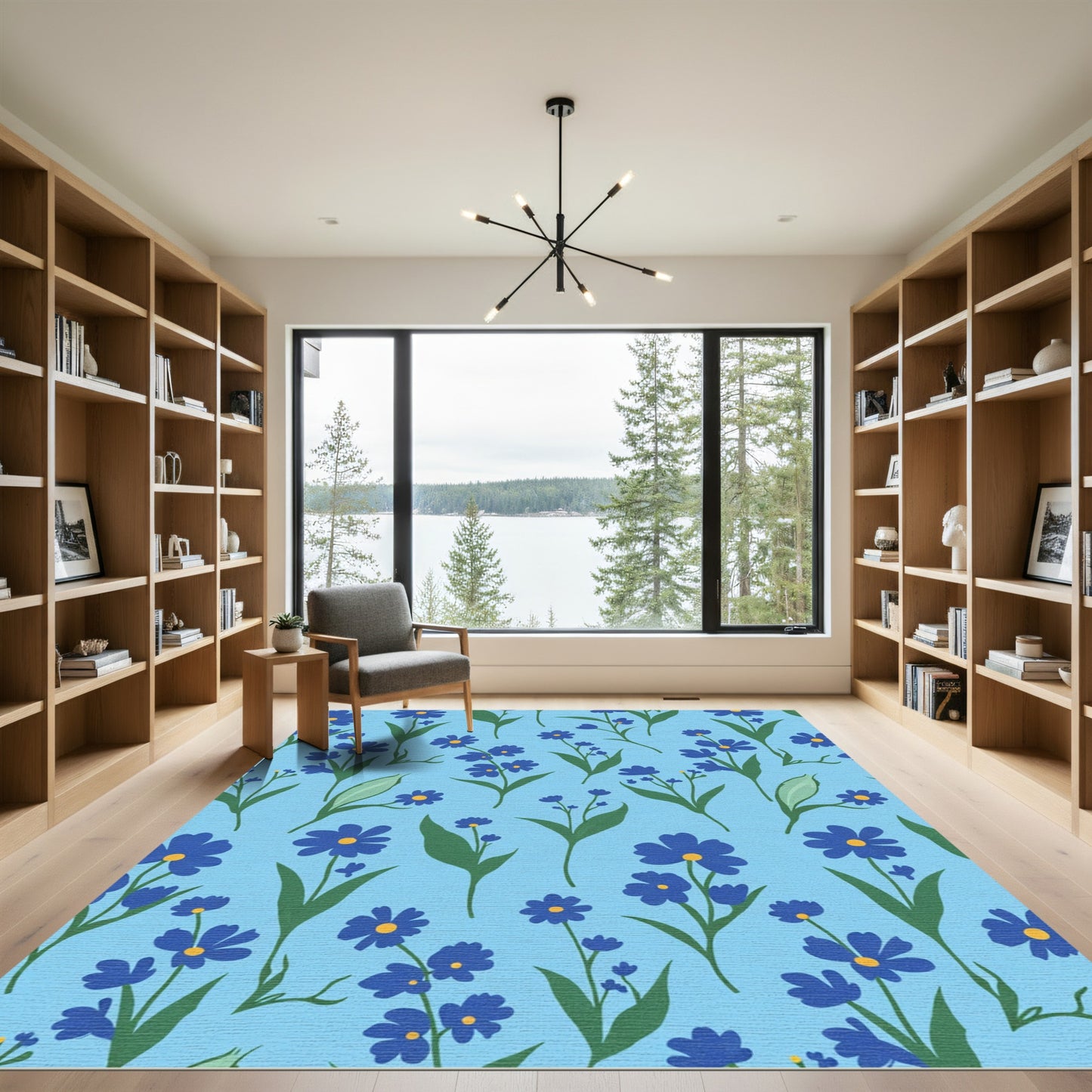 Blue Forget Me Not Floral Garden Rug