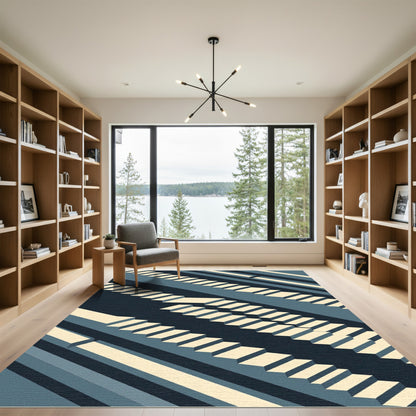 Modern Isometric Stairs Navy Cream Rug