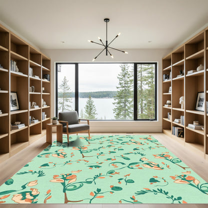 Pale Green Floral Vine Accent Rug