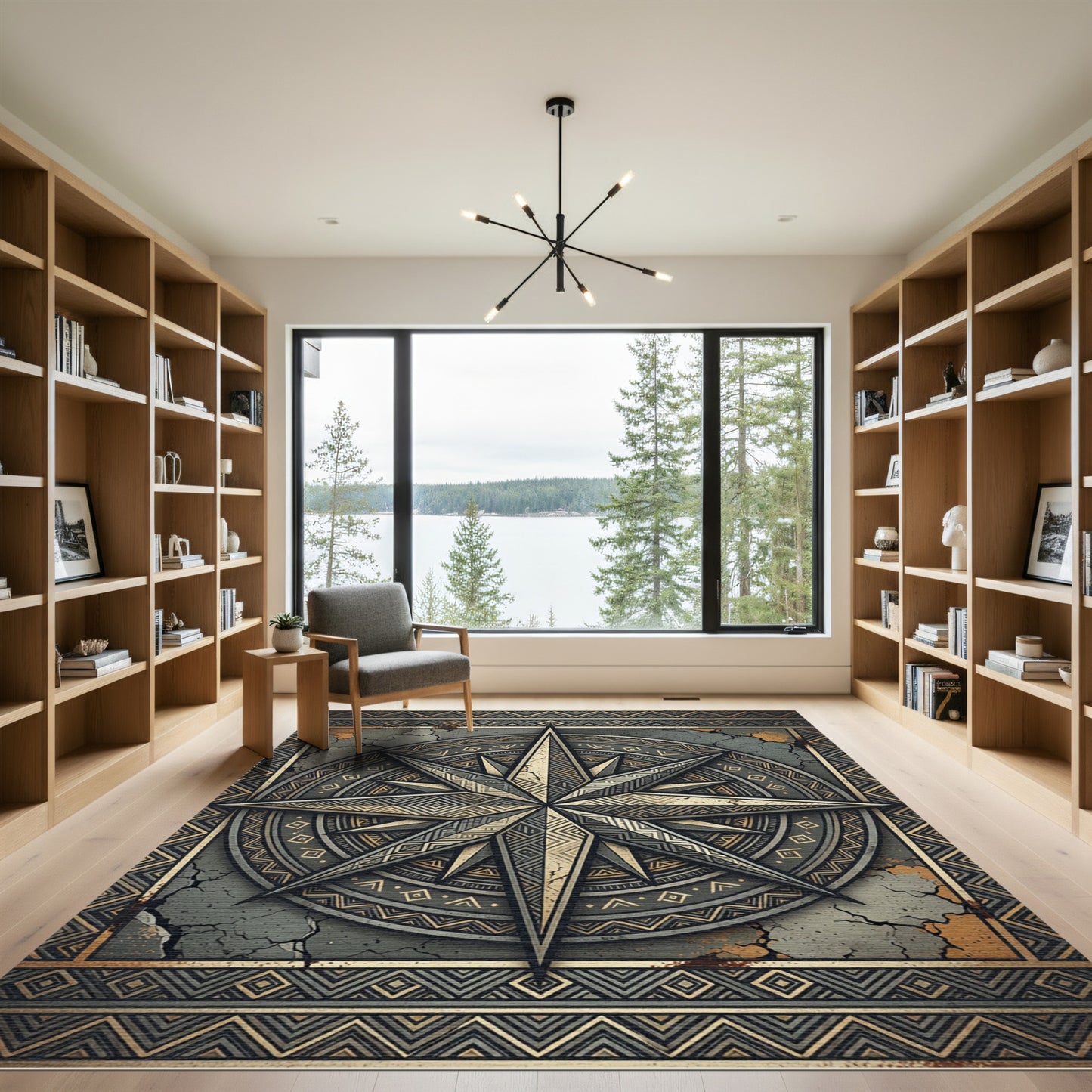 Metallic Compass Star Geometric Emblem Rug
