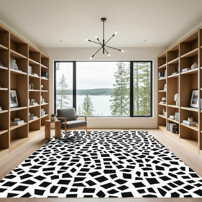 Black White Fragmented Square Collage Rug