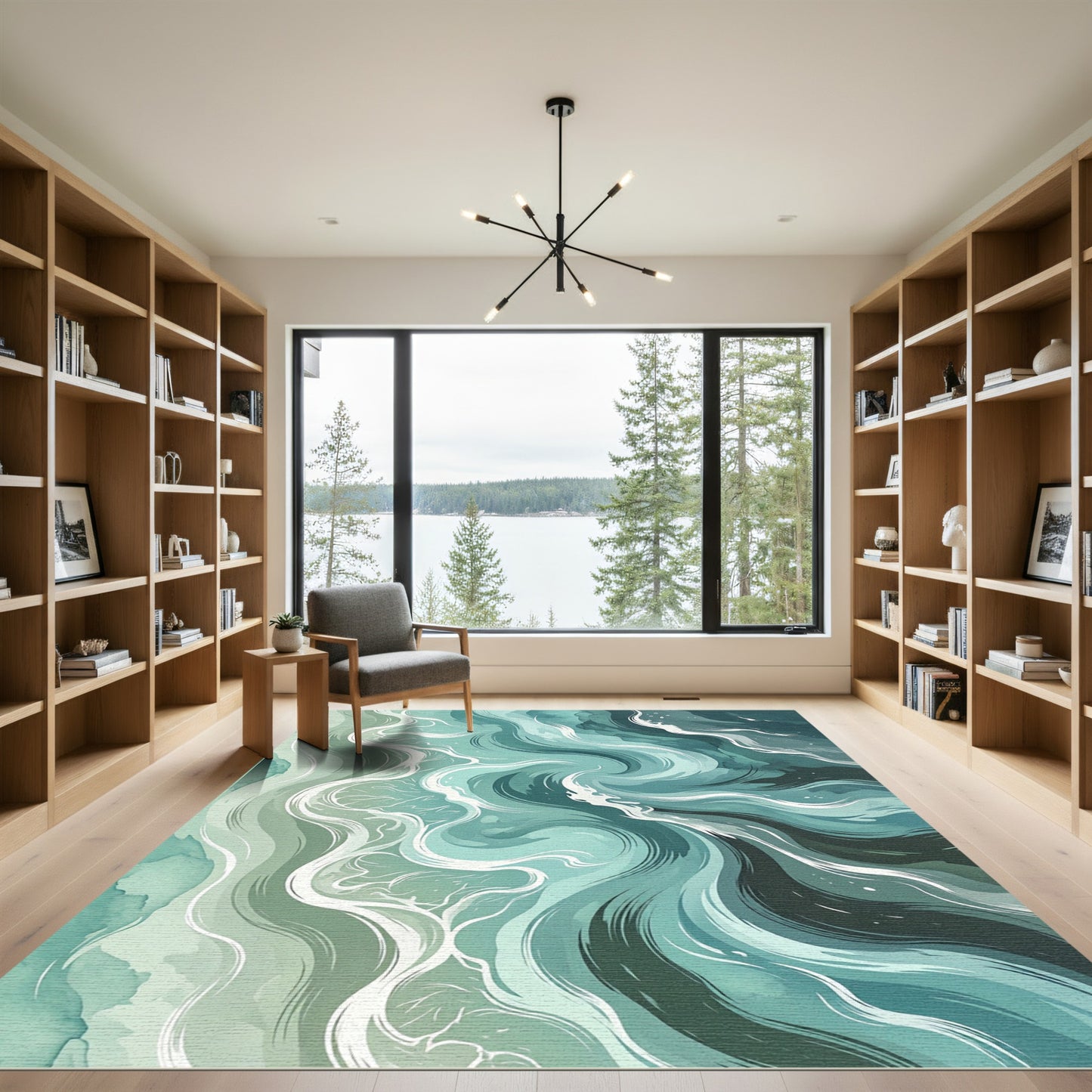 Ethereal Teal Ocean Swirl Abstract Rug