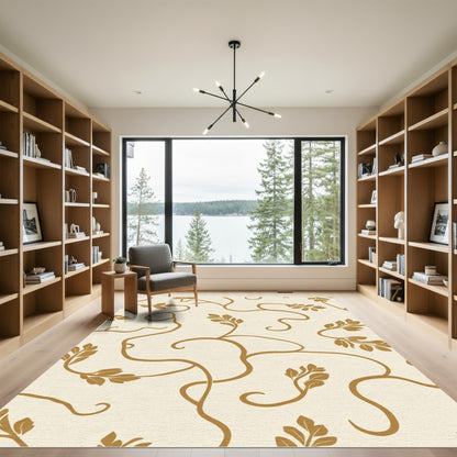 Golden Vine Leaf Scroll Rug