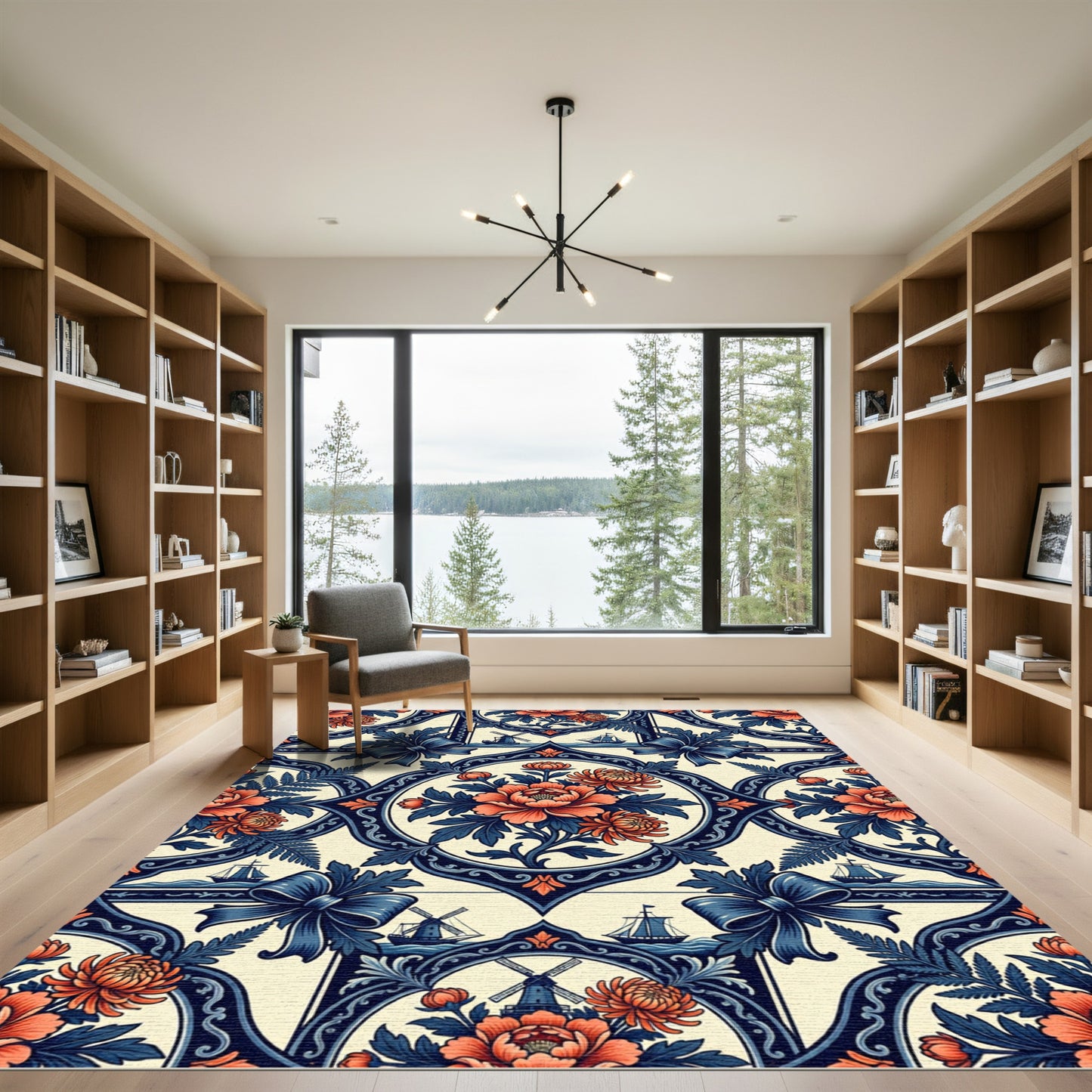 Coral Floral Navy Nautical Medallion Rug