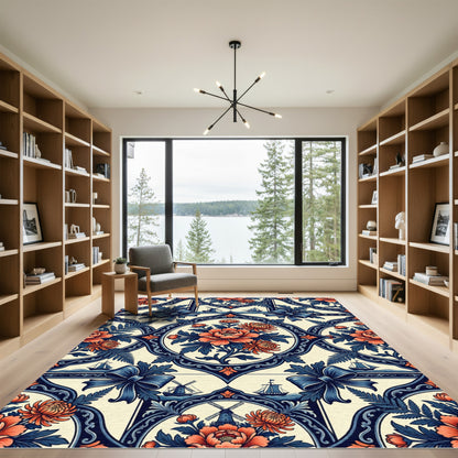 Coral Floral Navy Nautical Medallion Rug
