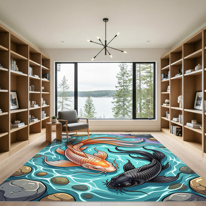 Floating Koi Fish Yin Yang Art Rug