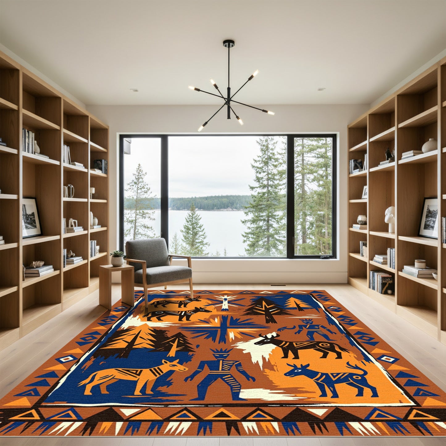 Tribal Forest Animals Geometric Figures Rug