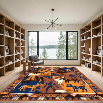 Tribal Forest Animals Geometric Figures Rug