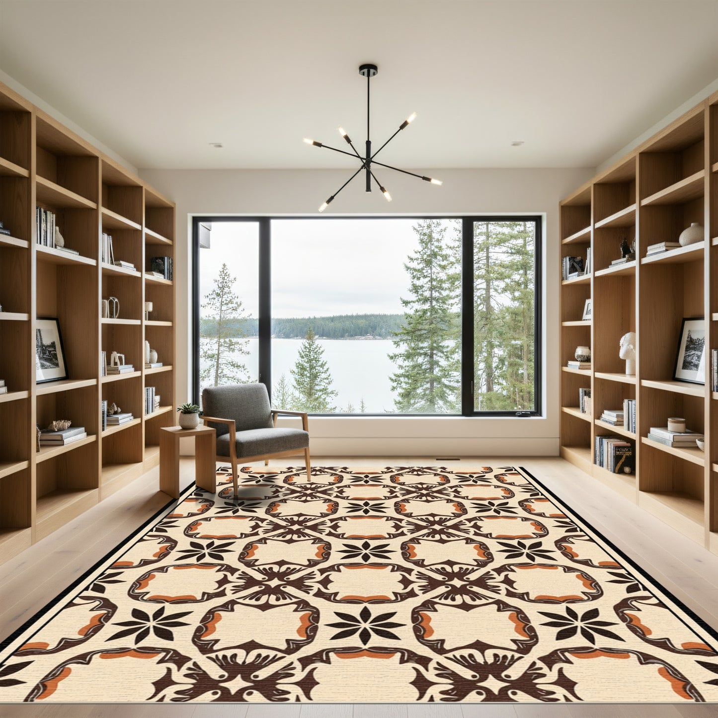 Brown Cream Geometric Floral Lattice Rug