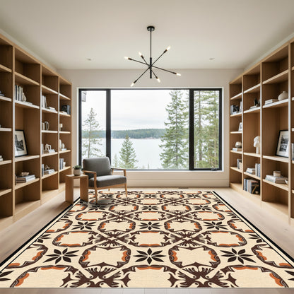 Brown Cream Geometric Floral Lattice Rug
