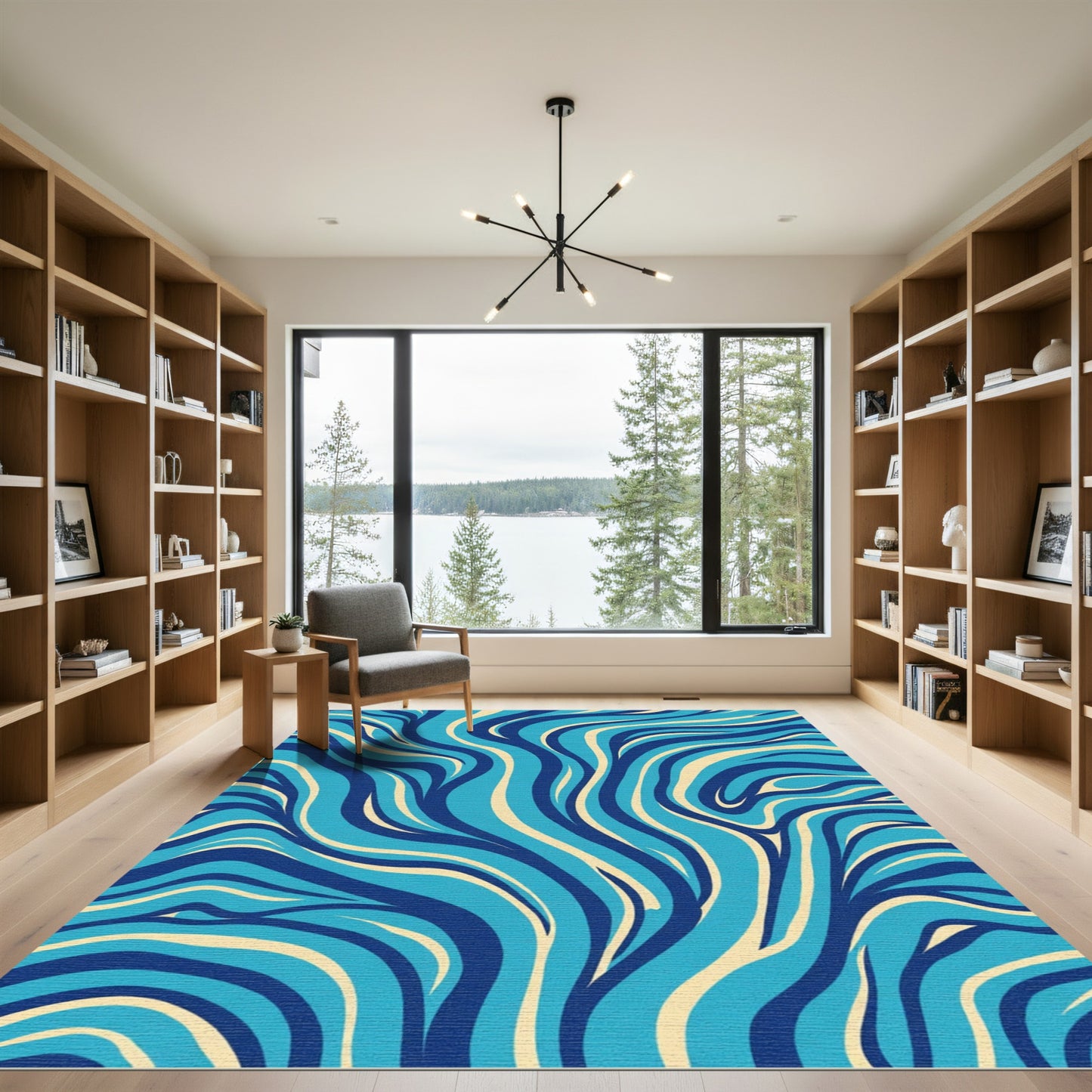 Abstract Blue Cream Swirl Rug