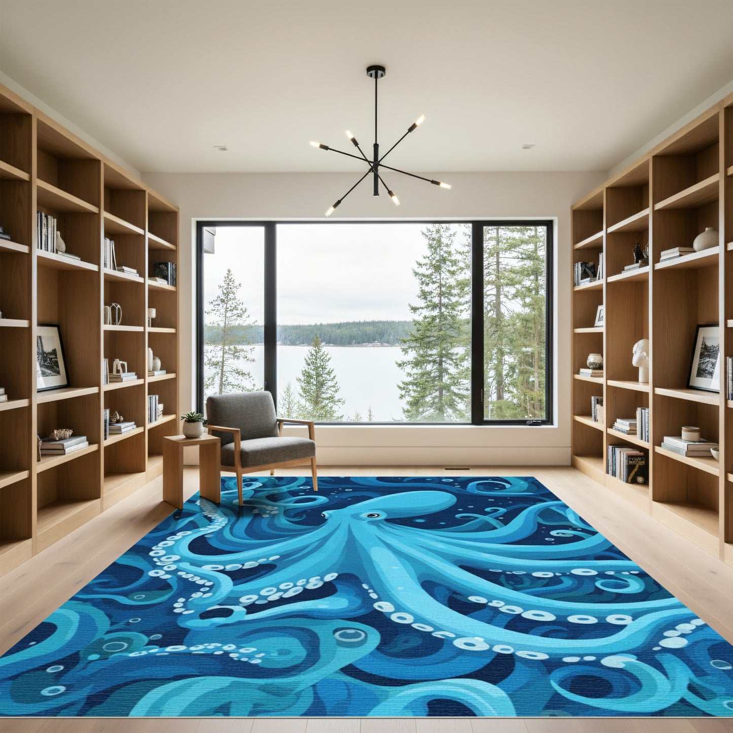 Deep Ocean Blue Octopus Swirls Rug