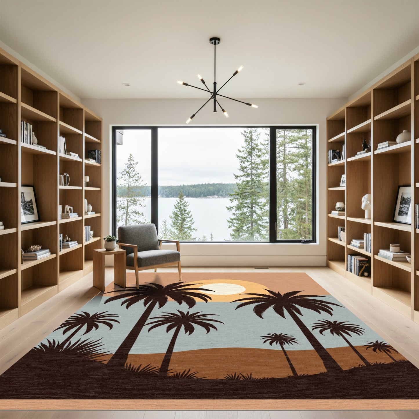 Earthy Palm Trees Sunset Landscape Rug