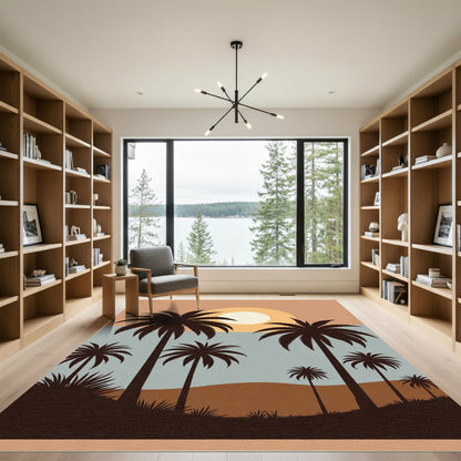 Earthy Palm Trees Sunset Landscape Rug