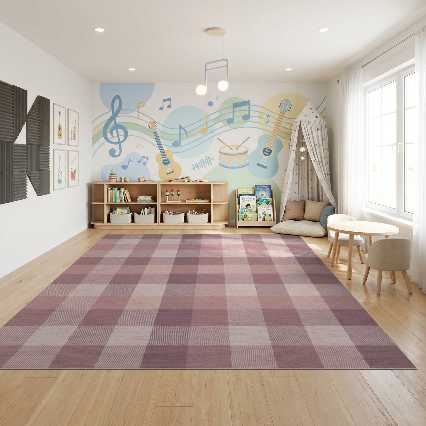 Blush Brown Gingham Checkered Rug
