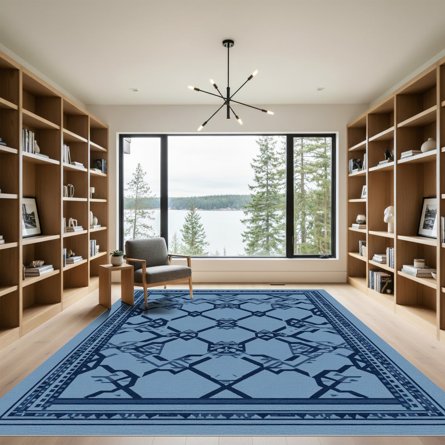 Indigo Blue Geometric Lattice Rug