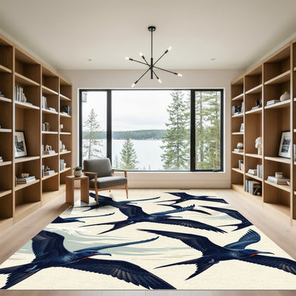 Soaring Dark Navy Frigate Bird Composition Rug