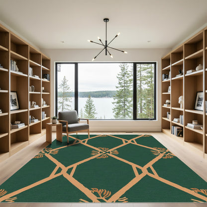 Emerald Orange Geometric Floral Lattice Rug