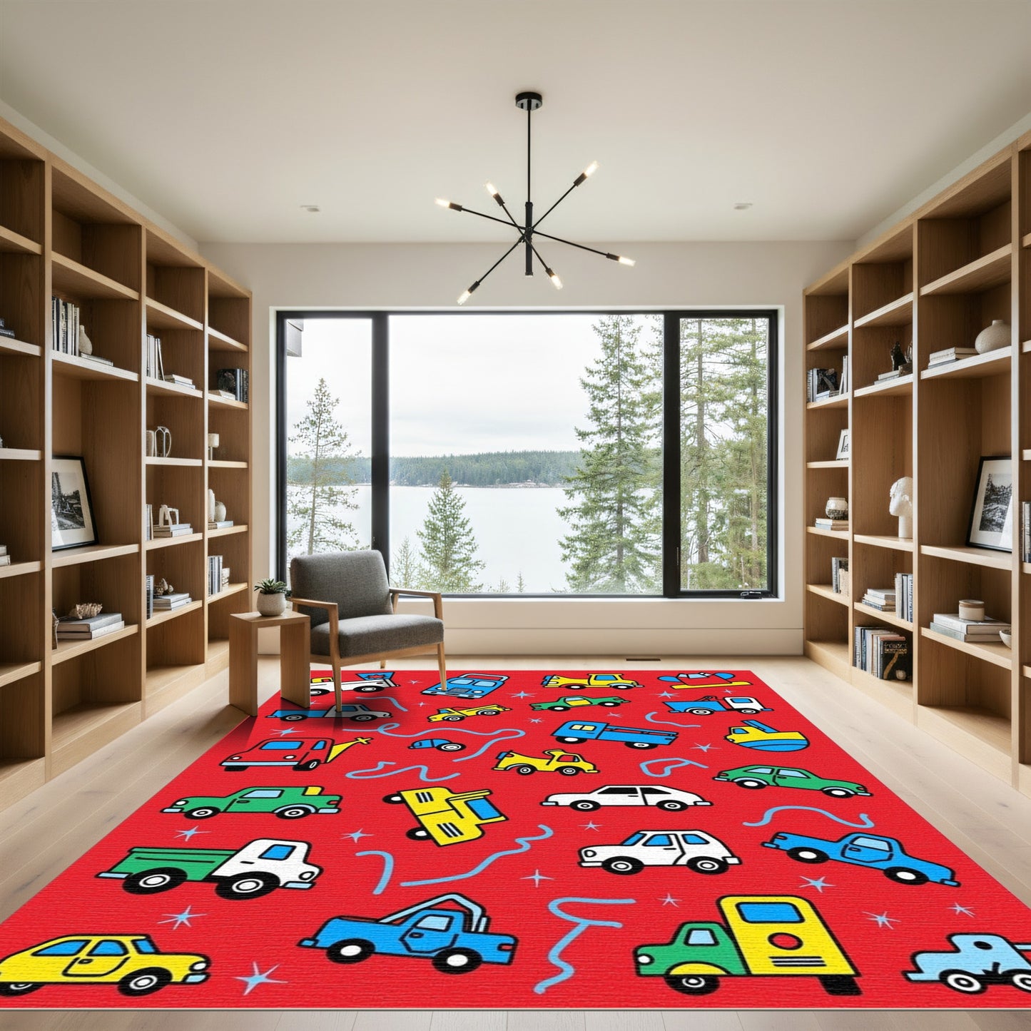 Red Bubbly Vehicle Collection Rug