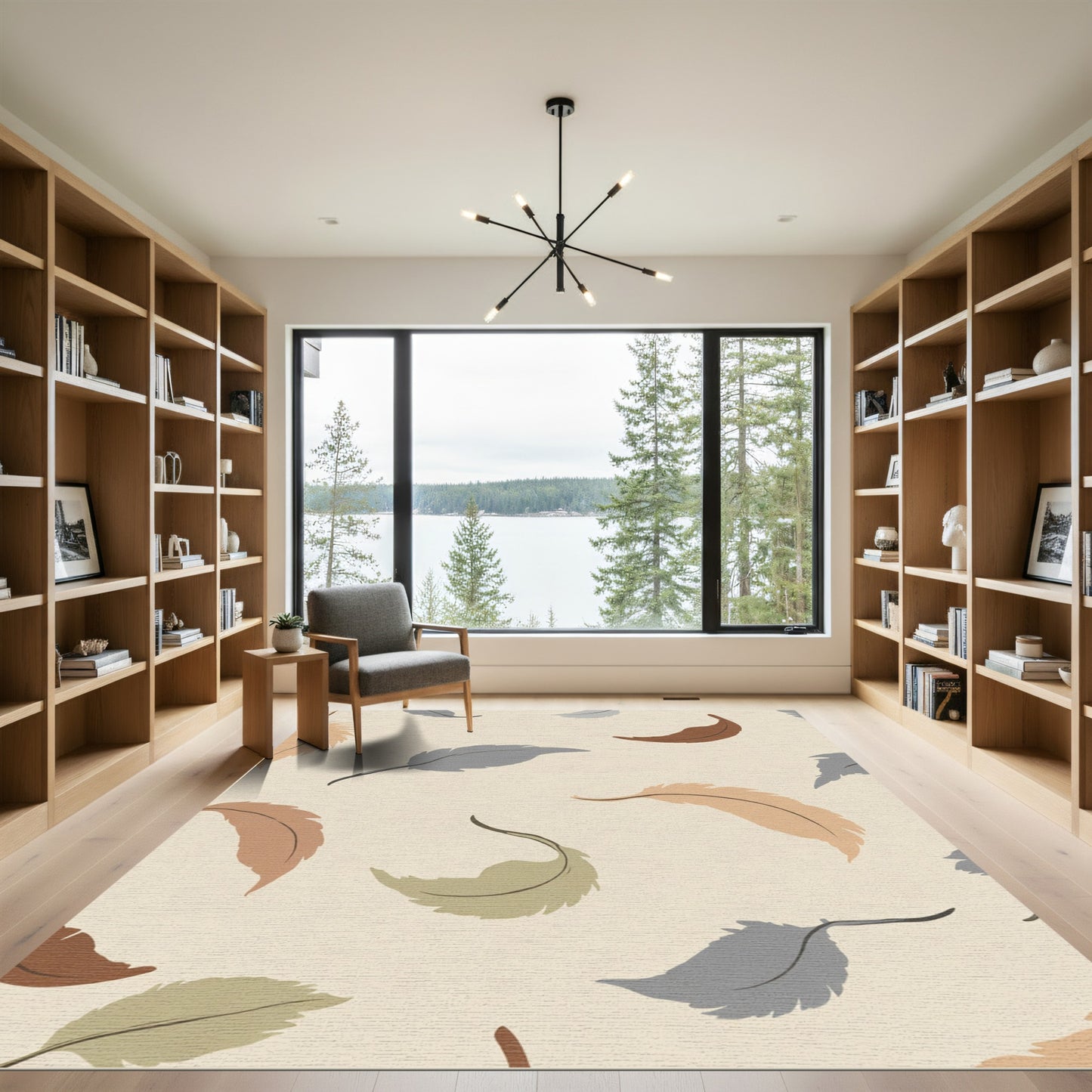 Earthy Tones Falling Feather Pattern Rug