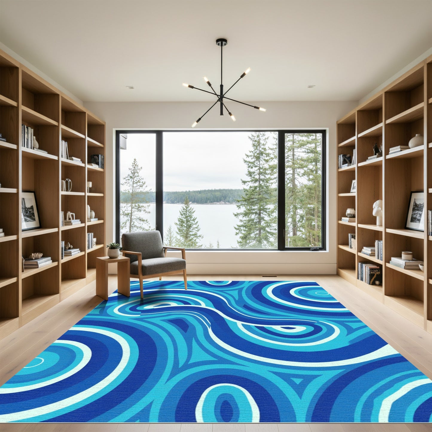 Abstract Blue Concentric Circles Rug
