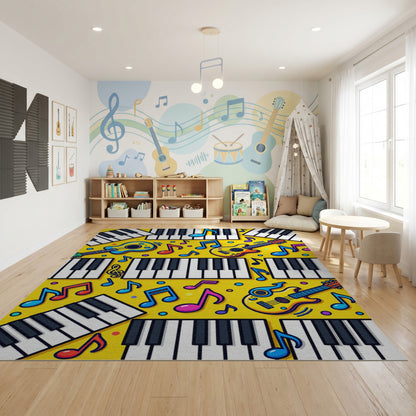 Vibrant Yellow Piano Guitar Notes Rug