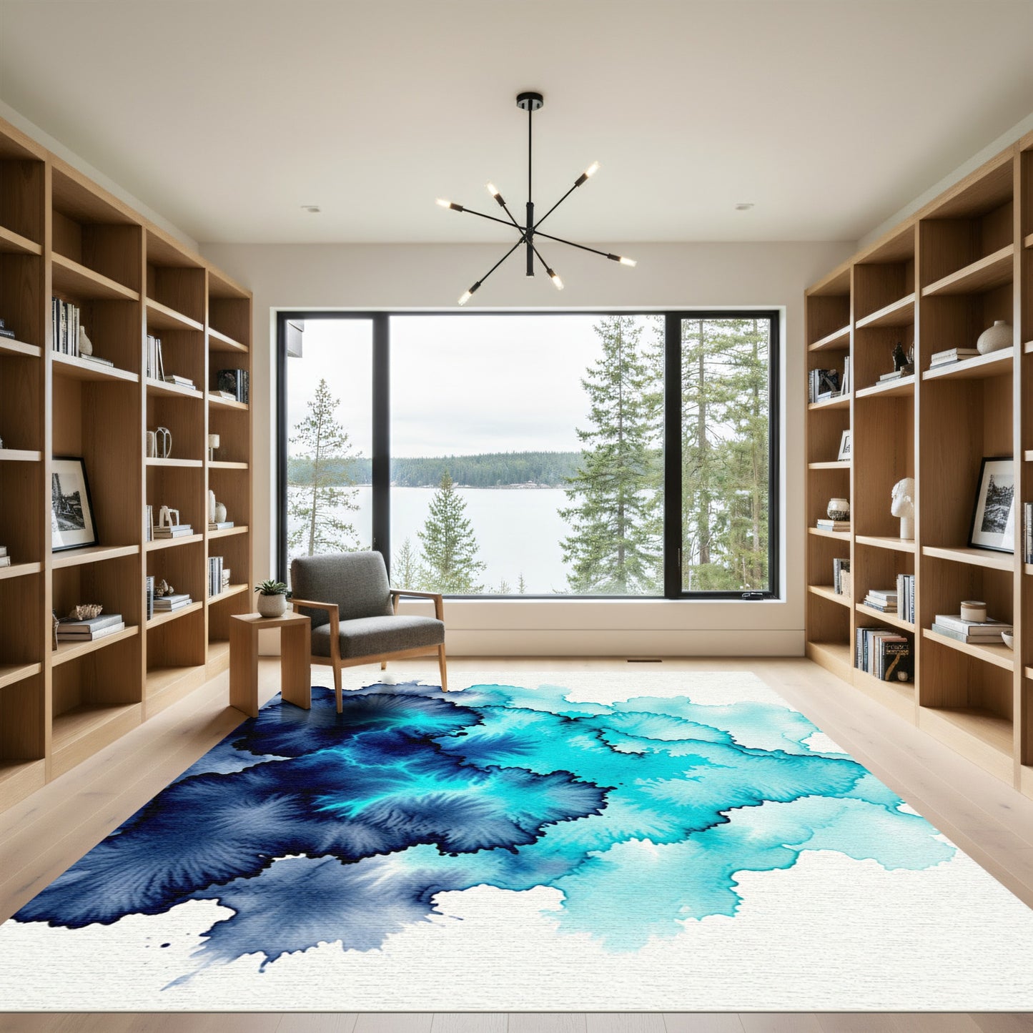 Deep Blue Aqua Splatter Abstract Rug