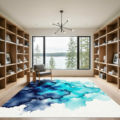 Deep Blue Aqua Splatter Abstract Rug
