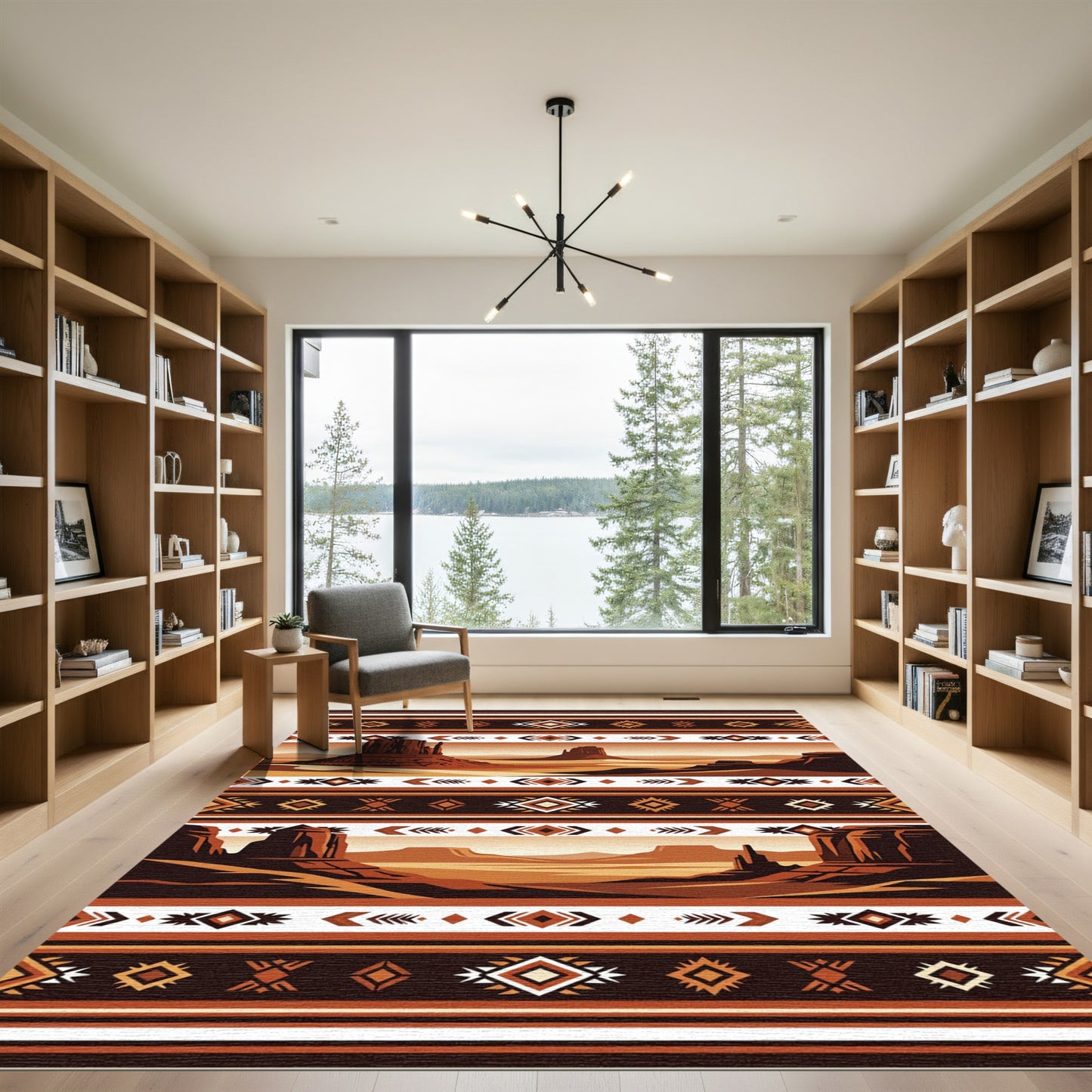 Southwest Desert Landscape Geometric Stripe Rug