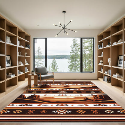 Southwest Desert Landscape Geometric Stripe Rug