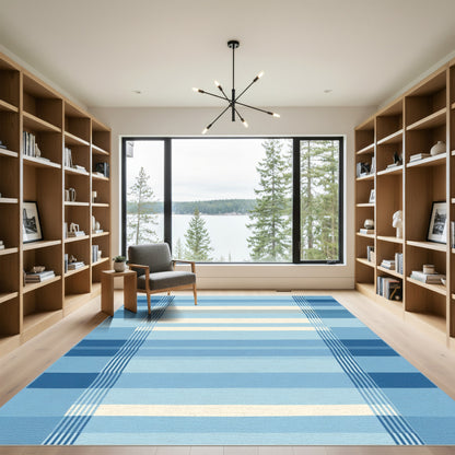 Serene Blue Stripe Grid Rug