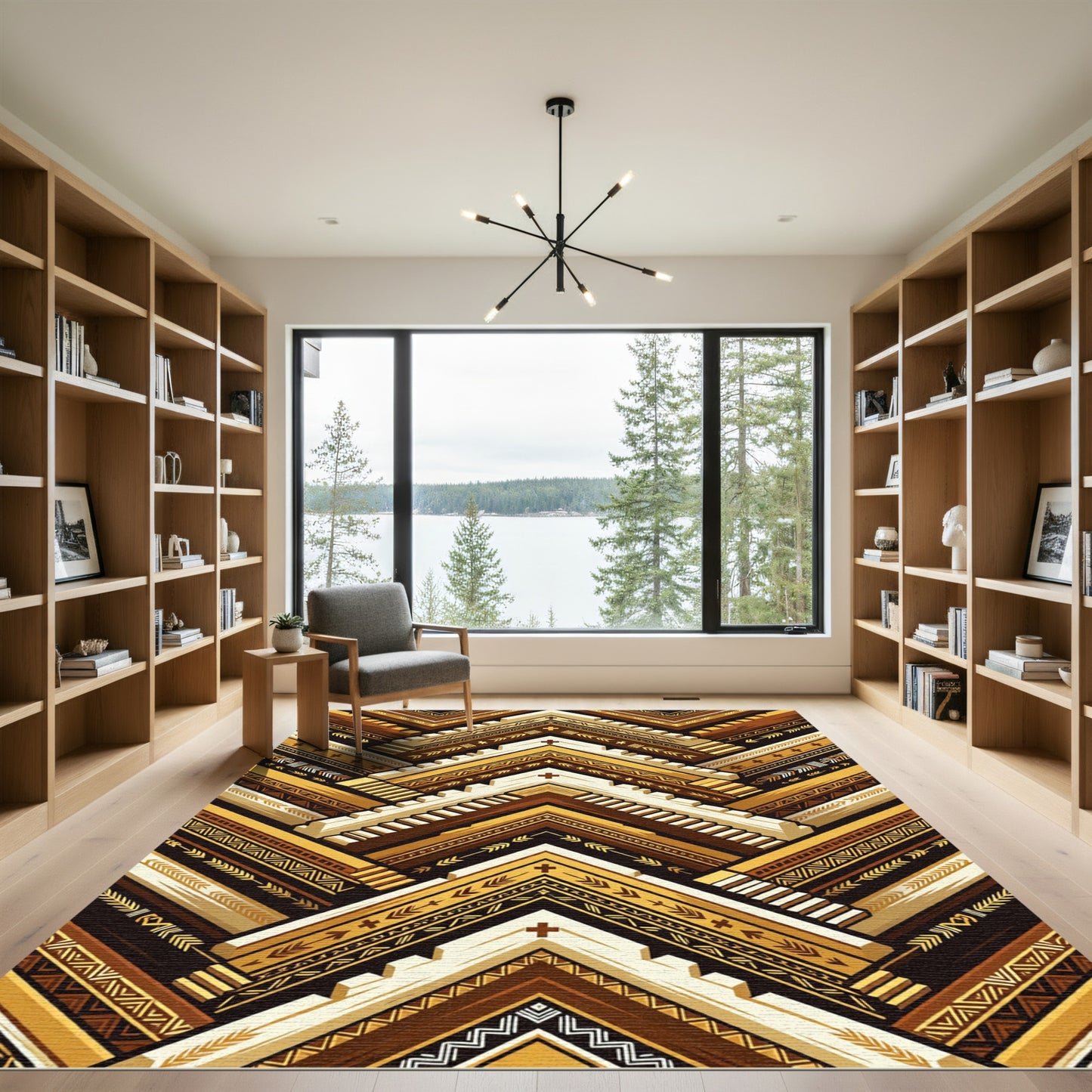 Geometric Amber Brown Tribal Chevron Rug