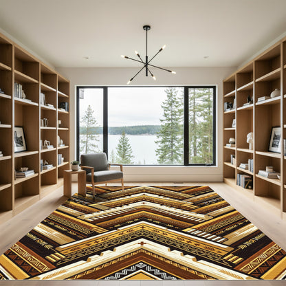 Geometric Amber Brown Tribal Chevron Rug