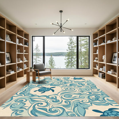 Oceanic Swirl Turtle Motif Rug